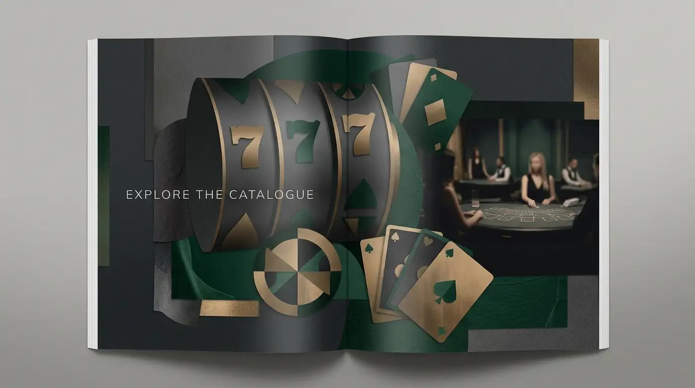 Editorial collage representing slots and live casino categories without brand logos
