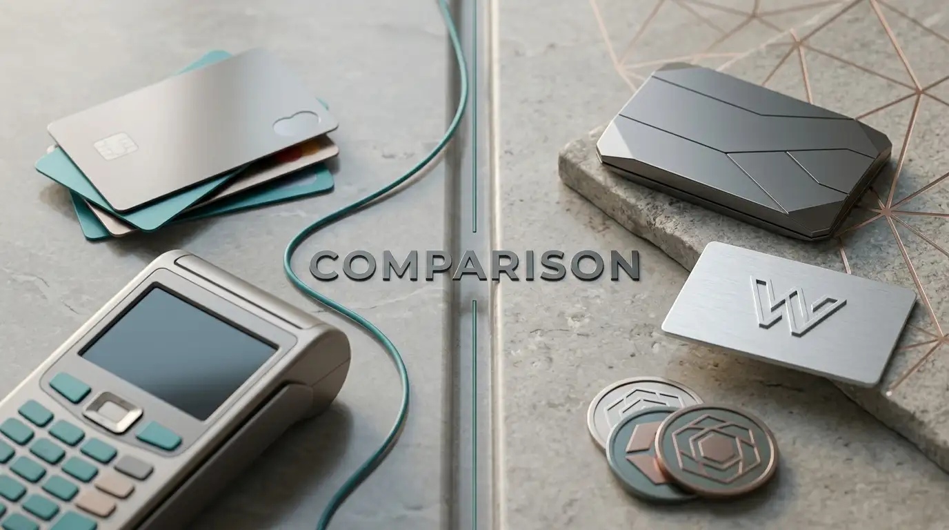 Editorial comparison of a bank card and cryptocurrency wallet for an Australian player